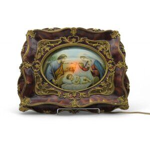 NATIVITY Scene Light With Ornate Frame Vintage Illuminated 15"